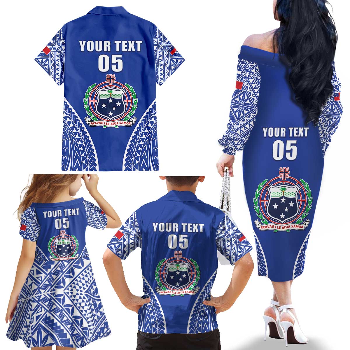 Fetu Samoa Rugby Custom Family Matching Off The Shoulder Long Sleeve Dress and Hawaiian Shirt Go Champions LT05 - Polynesian Pride