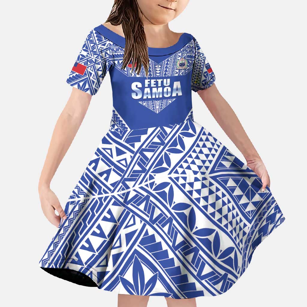 Fetu Samoa Rugby Custom Family Matching Off Shoulder Maxi Dress and Hawaiian Shirt Go Champions LT05 Daughter's Dress Blue - Polynesian Pride