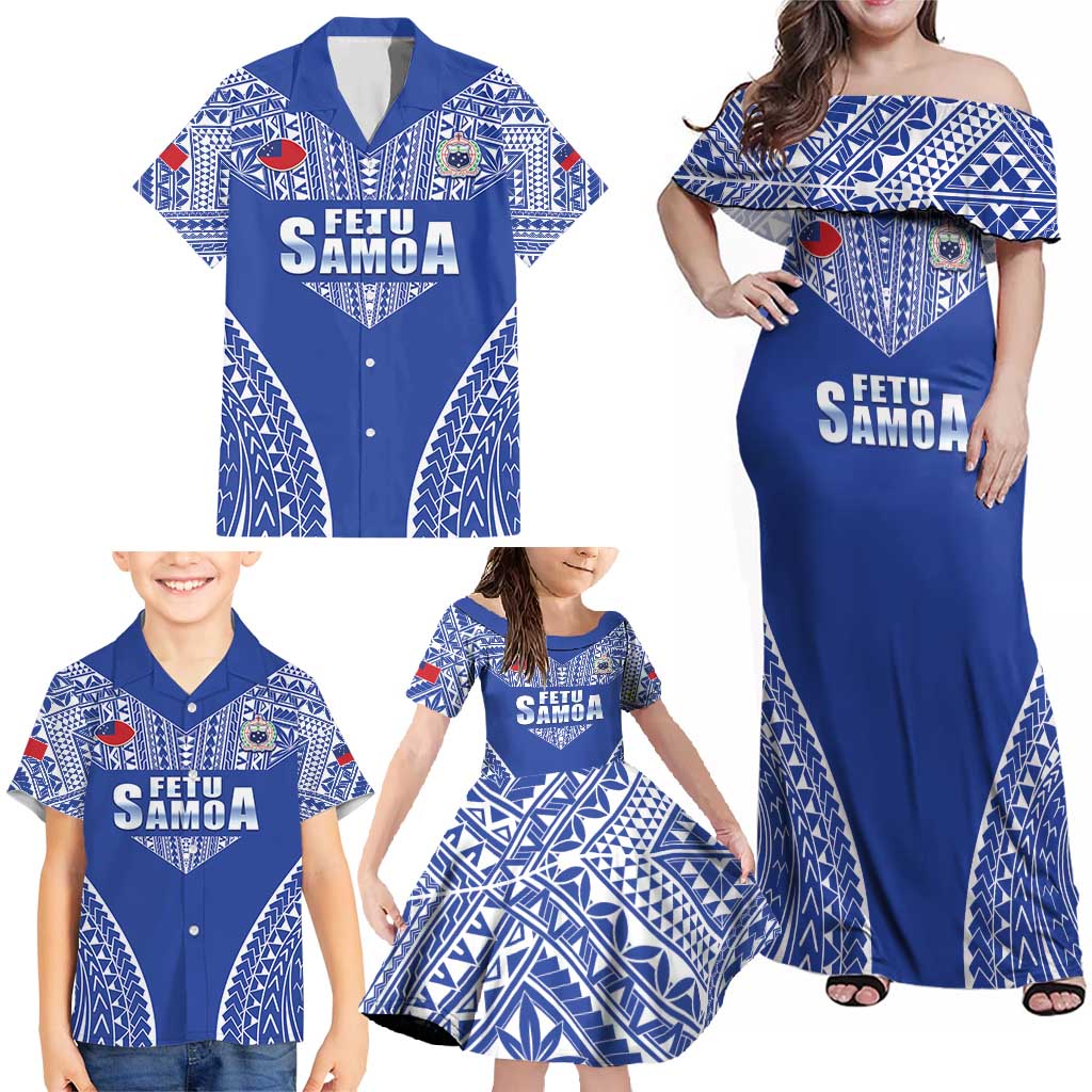 Fetu Samoa Rugby Custom Family Matching Off Shoulder Maxi Dress and Hawaiian Shirt Go Champions LT05 - Polynesian Pride