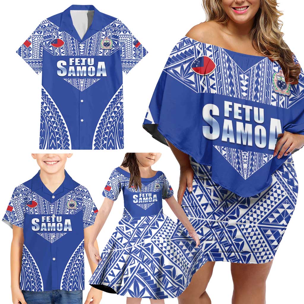 Fetu Samoa Rugby Custom Family Matching Off Shoulder Short Dress and Hawaiian Shirt Go Champions LT05 - Polynesian Pride