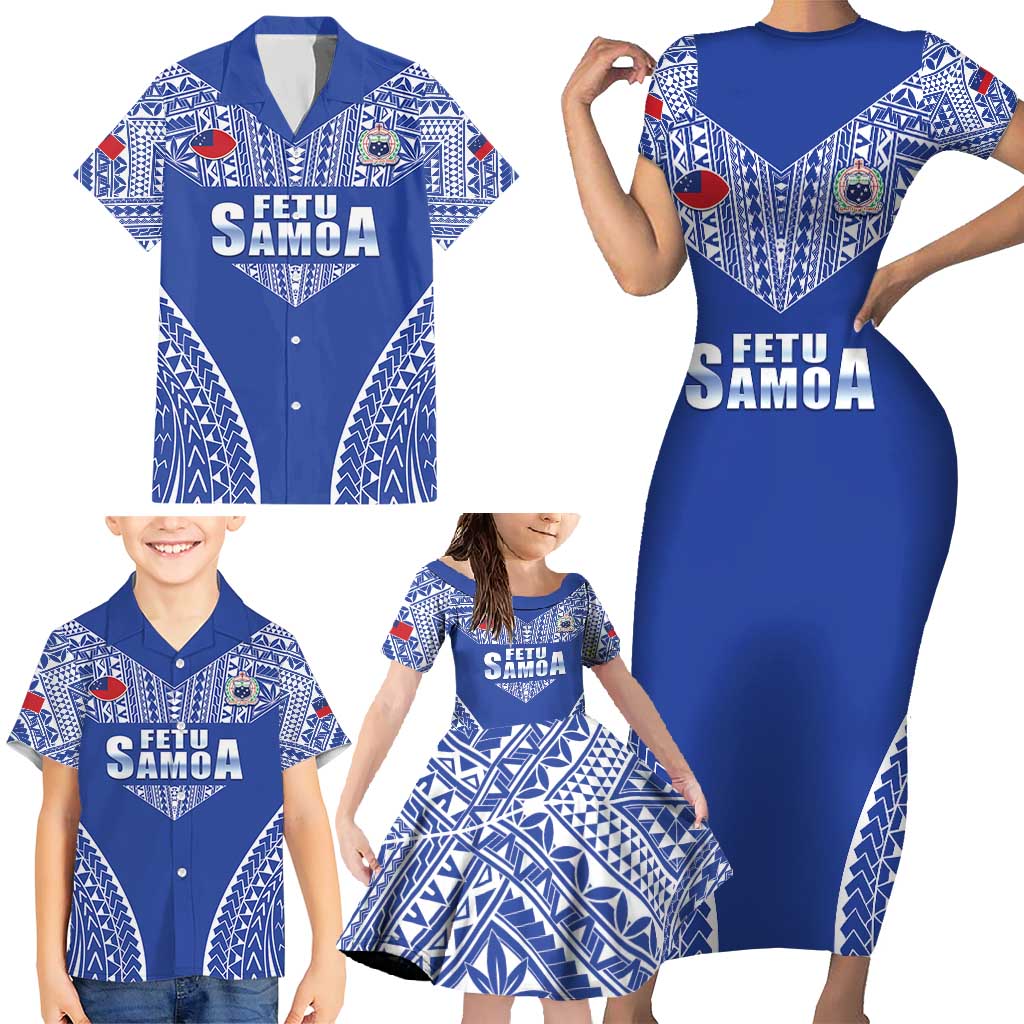 Fetu Samoa Rugby Custom Family Matching Short Sleeve Bodycon Dress and Hawaiian Shirt Go Champions LT05 - Polynesian Pride