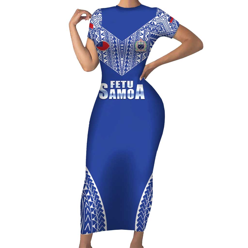 Fetu Samoa Rugby Custom Family Matching Short Sleeve Bodycon Dress and Hawaiian Shirt Go Champions LT05 Mom's Dress Blue - Polynesian Pride