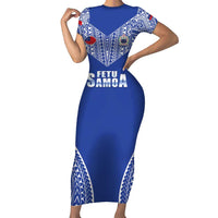 Fetu Samoa Rugby Custom Family Matching Short Sleeve Bodycon Dress and Hawaiian Shirt Go Champions LT05 Mom's Dress Blue - Polynesian Pride