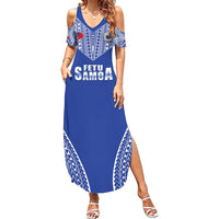 Fetu Samoa Rugby Custom Family Matching Summer Maxi Dress and Hawaiian Shirt Go Champions LT05 Mom's Dress Blue - Polynesian Pride