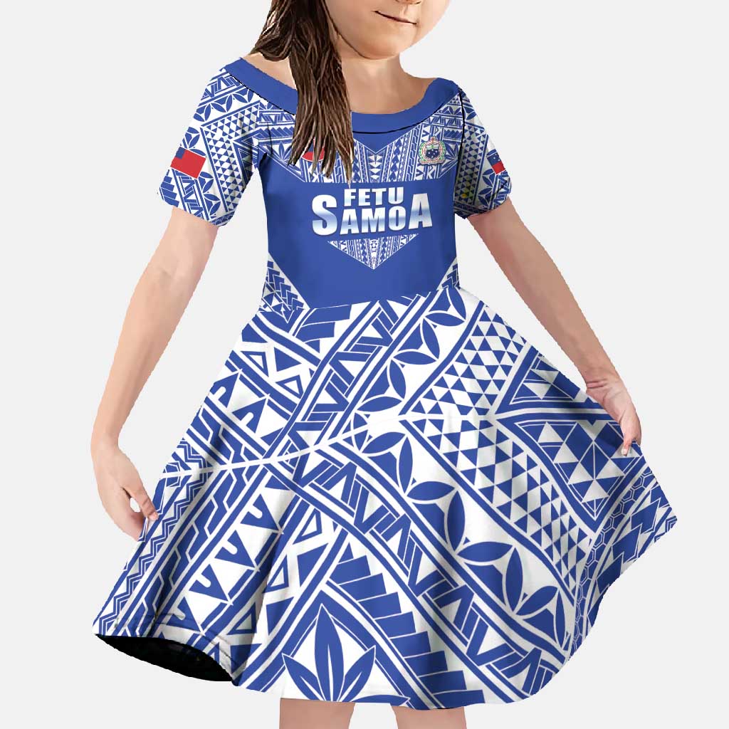 Fetu Samoa Rugby Custom Family Matching Tank Maxi Dress and Hawaiian Shirt Go Champions LT05 Daughter's Dress Blue - Polynesian Pride