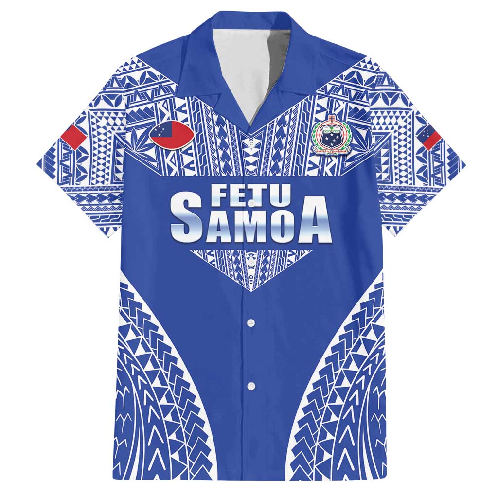 Fetu Samoa Rugby Custom Family Matching Tank Maxi Dress and Hawaiian Shirt Go Champions LT05 Dad's Shirt - Short Sleeve Blue - Polynesian Pride