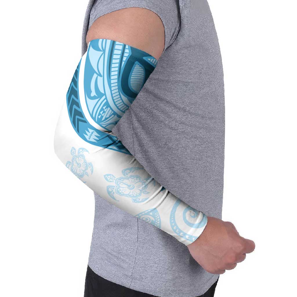 Blue Polynesian Tribal Turtle Floral Pattern Arm Sleeves - Polynesian Pride
