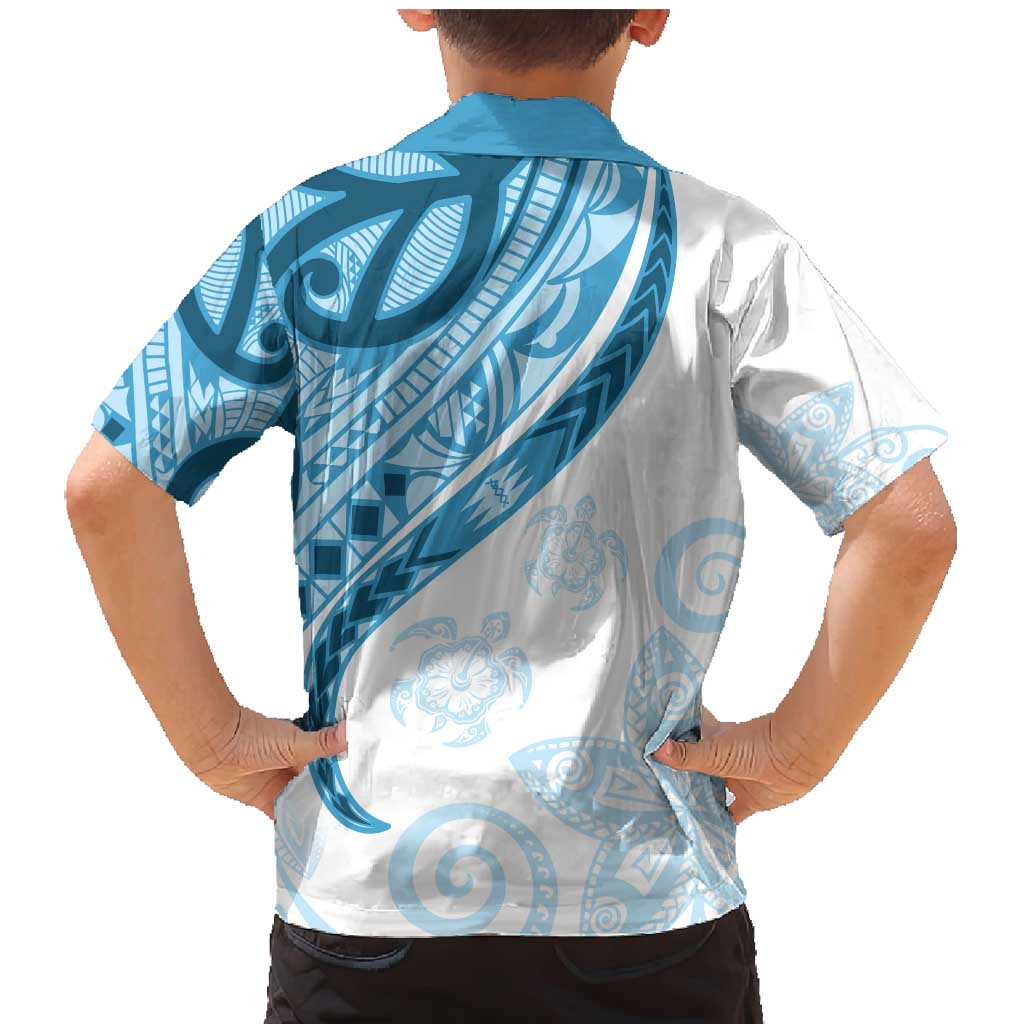 Blue Polynesian Tribal Turtle Floral Pattern Family Matching Mermaid Dress and Hawaiian Shirt LT05 - Polynesian Pride