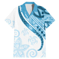 Blue Polynesian Tribal Turtle Floral Pattern Family Matching Mermaid Dress and Hawaiian Shirt LT05 Dad's Shirt - Short Sleeve Blue - Polynesian Pride