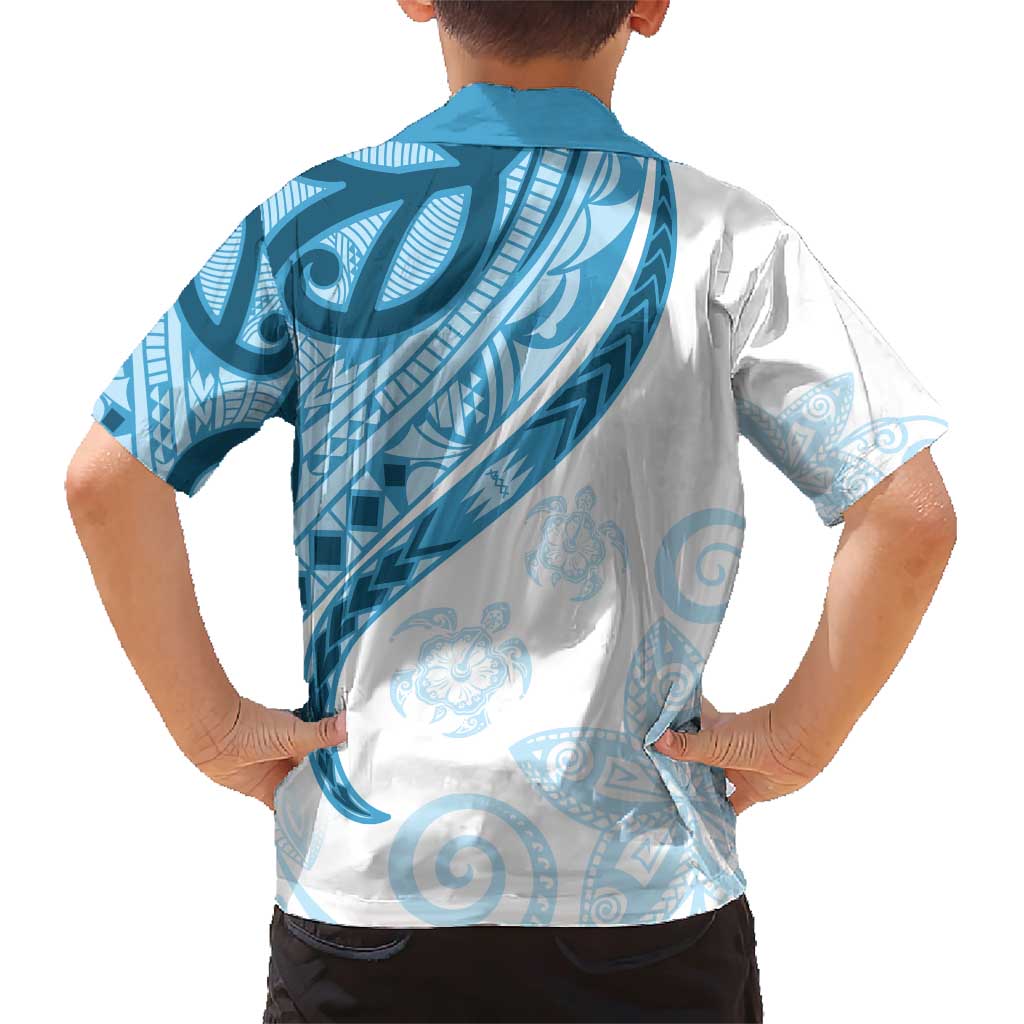 Blue Polynesian Tribal Turtle Floral Pattern Family Matching Short Sleeve Bodycon Dress and Hawaiian Shirt LT05 - Polynesian Pride