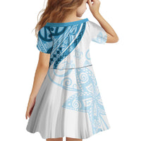 Blue Polynesian Tribal Turtle Floral Pattern Family Matching Short Sleeve Bodycon Dress and Hawaiian Shirt LT05 - Polynesian Pride