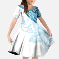 Blue Polynesian Tribal Turtle Floral Pattern Family Matching Tank Maxi Dress and Hawaiian Shirt LT05 Daughter's Dress Blue - Polynesian Pride