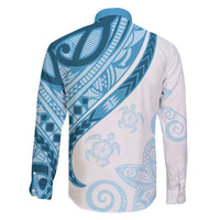 Blue Polynesian Tribal Turtle Floral Pattern Family Matching Tank Maxi Dress and Hawaiian Shirt LT05 - Polynesian Pride