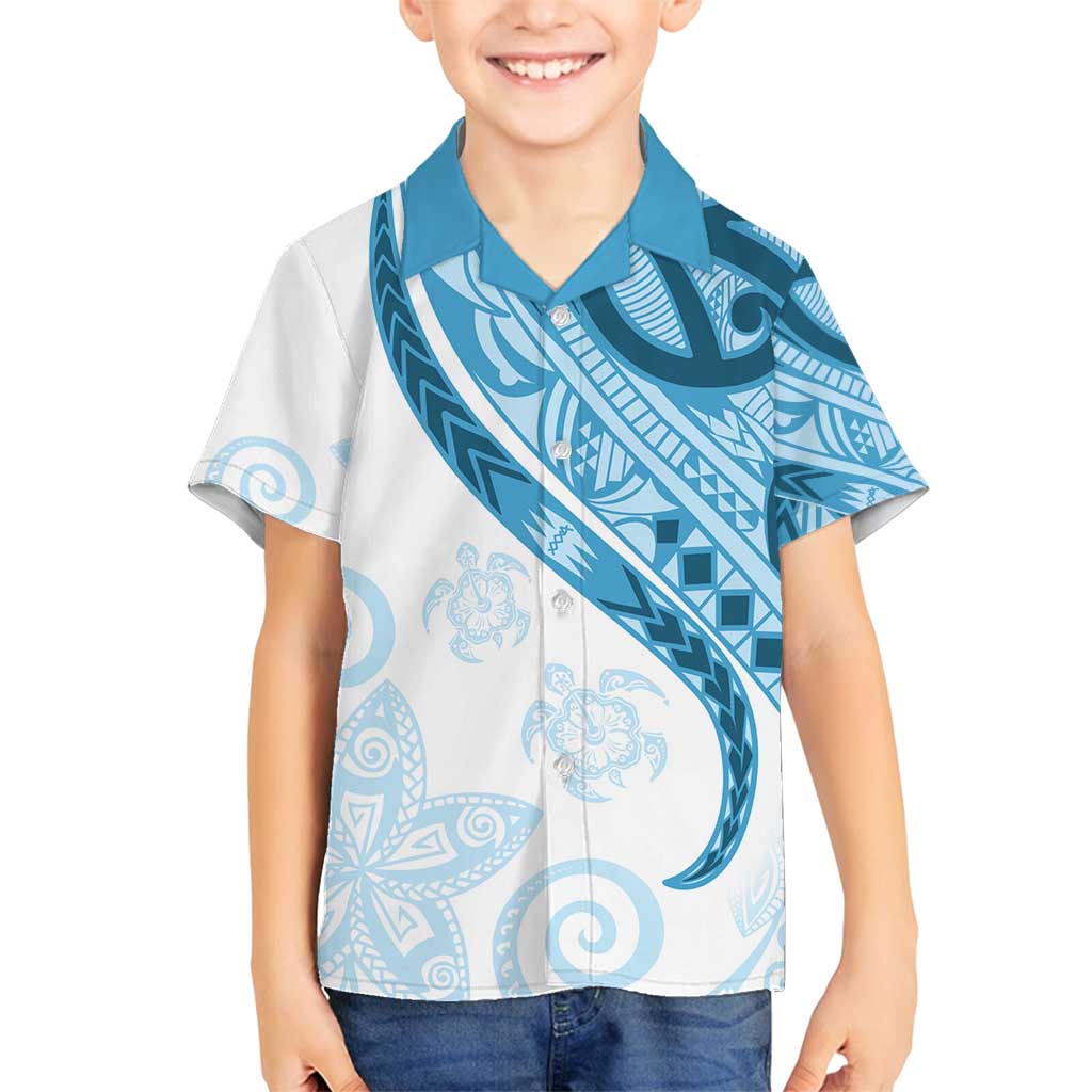 Blue Polynesian Tribal Turtle Floral Pattern Family Matching Tank Maxi Dress and Hawaiian Shirt LT05 Son's Shirt Blue - Polynesian Pride