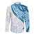 Blue Polynesian Tribal Turtle Floral Pattern Long Sleeve Button Shirt