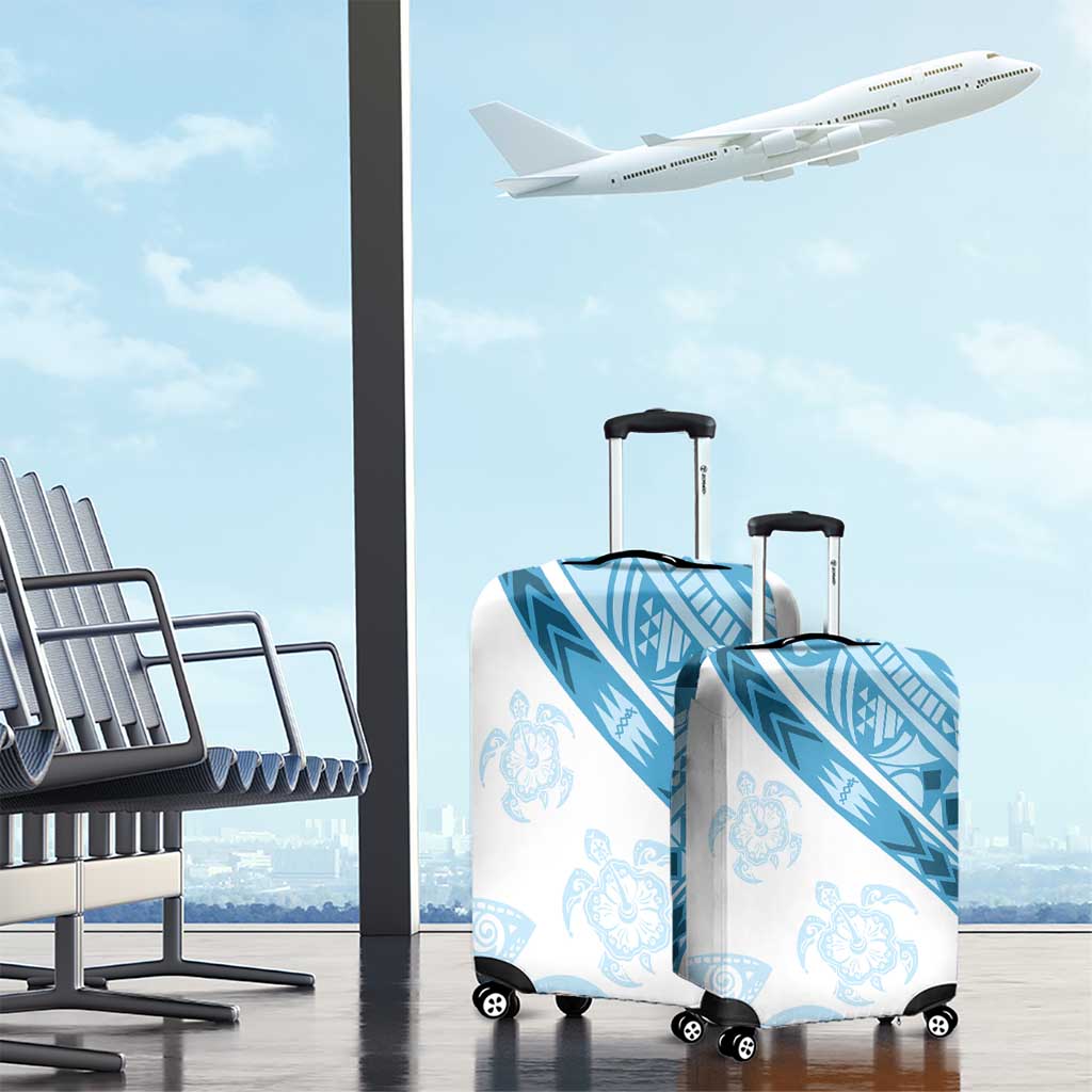 Blue Polynesian Tribal Turtle Floral Pattern Luggage Cover