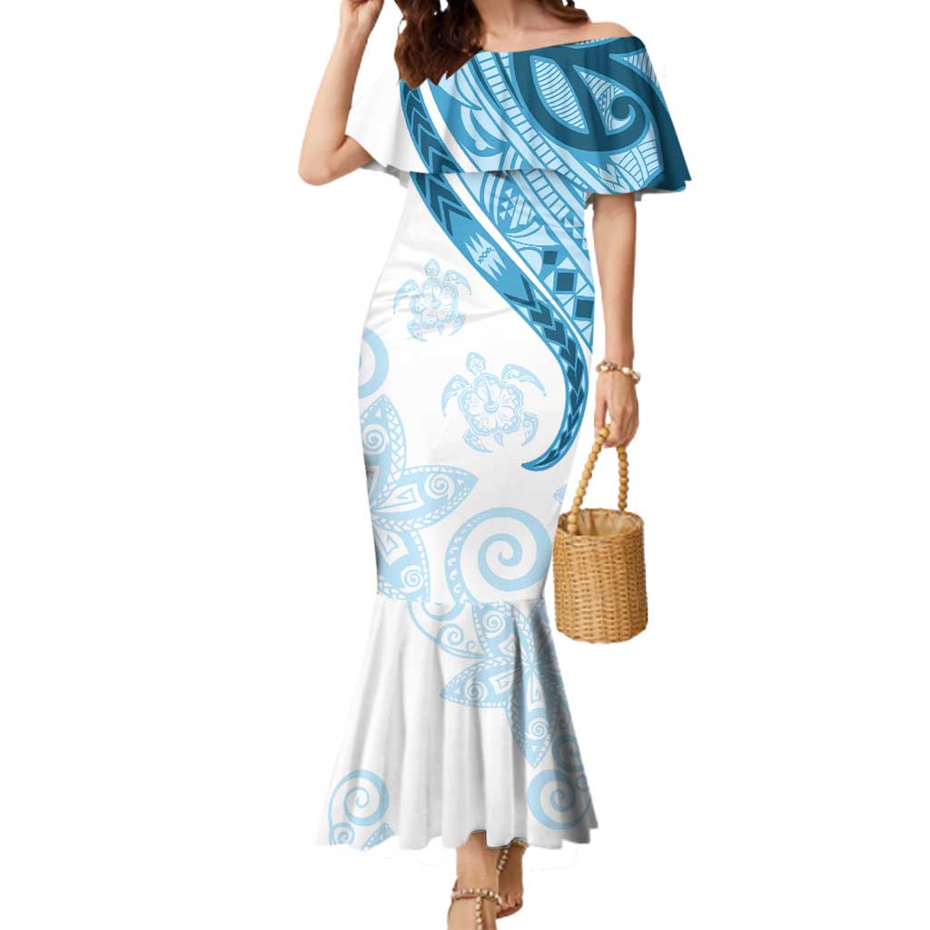 Blue Polynesian Tribal Turtle Floral Pattern Mermaid Dress LT05 Women Blue - Polynesian Pride