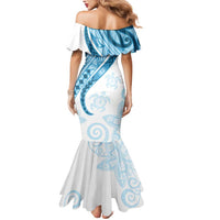 Blue Polynesian Tribal Turtle Floral Pattern Mermaid Dress LT05 - Polynesian Pride