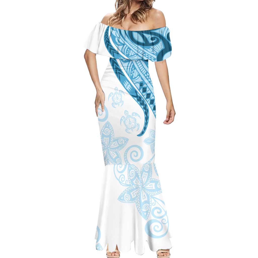 Blue Polynesian Tribal Turtle Floral Pattern Mermaid Dress LT05 - Polynesian Pride