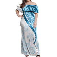 Blue Polynesian Tribal Turtle Floral Pattern Off Shoulder Maxi Dress LT05 Women Blue - Polynesian Pride