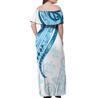Blue Polynesian Tribal Turtle Floral Pattern Off Shoulder Maxi Dress LT05 - Polynesian Pride