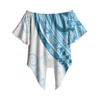 Blue Polynesian Tribal Turtle Floral Pattern Off Shoulder Wrap Waist Top LT05 Blue - Polynesian Pride