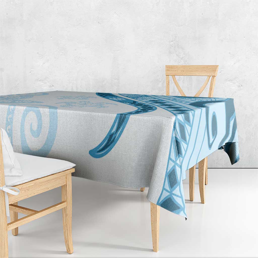 Blue Polynesian Tribal Turtle Floral Pattern Tablecloth