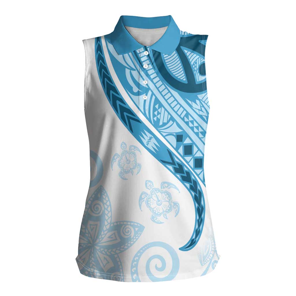 Blue Polynesian Tribal Turtle Floral Pattern Women Sleeveless Polo Shirt LT05 Female Blue - Polynesian Pride