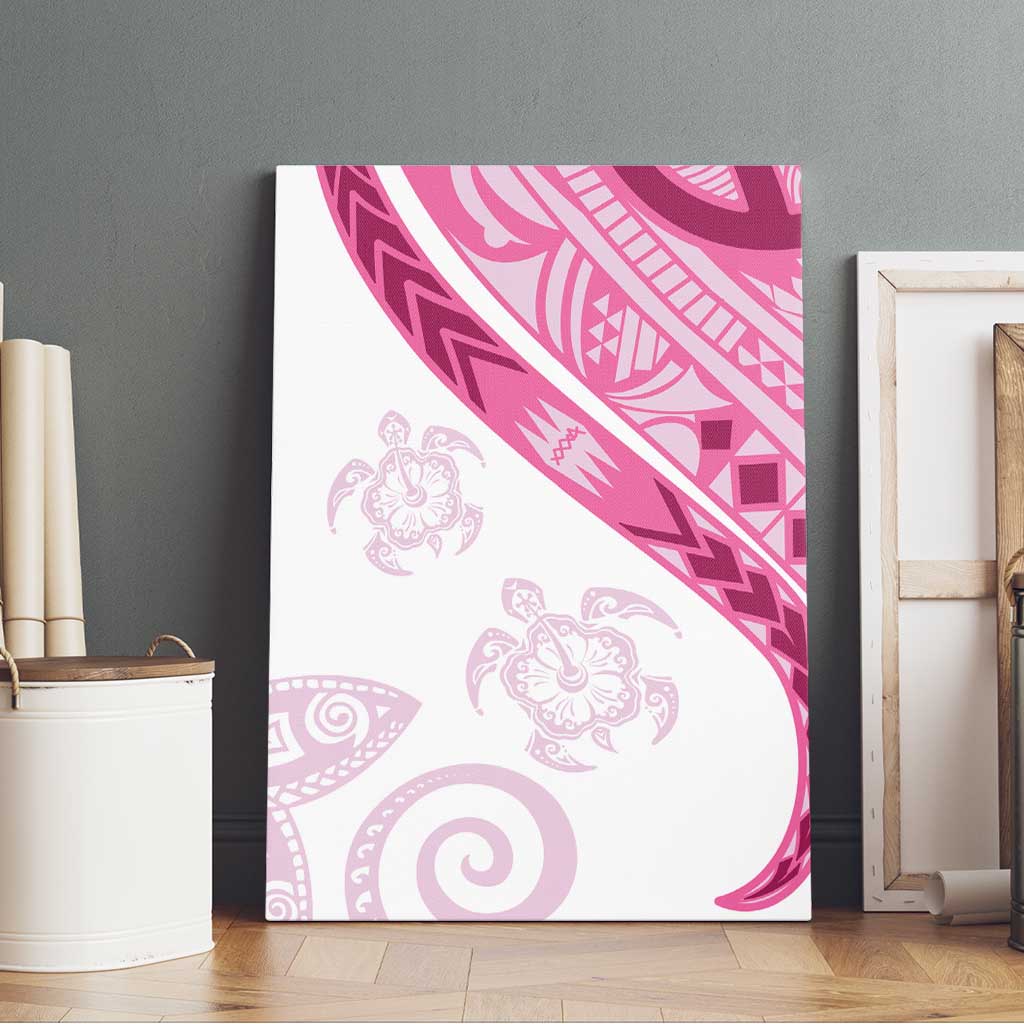 Rose Pink Polynesian Tribal Turtle Floral Pattern Canvas Wall Art