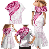 Rose Pink Polynesian Tribal Turtle Floral Pattern Family Matching Mermaid Dress and Hawaiian Shirt LT05 - Polynesian Pride