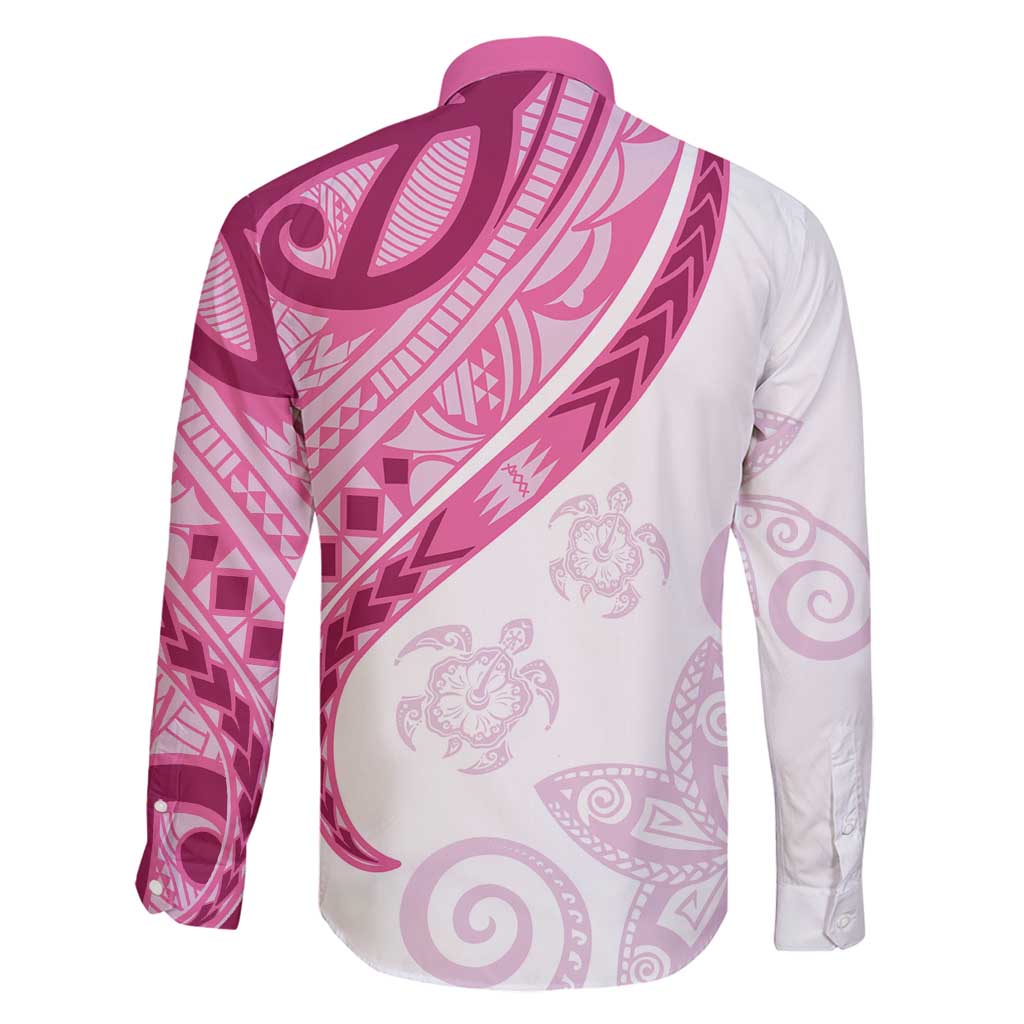 Rose Pink Polynesian Tribal Turtle Floral Pattern Family Matching Mermaid Dress and Hawaiian Shirt LT05 - Polynesian Pride
