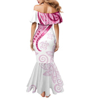 Rose Pink Polynesian Tribal Turtle Floral Pattern Family Matching Mermaid Dress and Hawaiian Shirt LT05 - Polynesian Pride