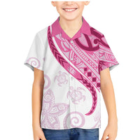 Rose Pink Polynesian Tribal Turtle Floral Pattern Family Matching Mermaid Dress and Hawaiian Shirt LT05 Son's Shirt Pink - Polynesian Pride