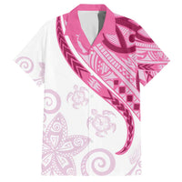 Rose Pink Polynesian Tribal Turtle Floral Pattern Family Matching Off The Shoulder Long Sleeve Dress and Hawaiian Shirt LT05 Dad's Shirt - Short Sleeve Pink - Polynesian Pride