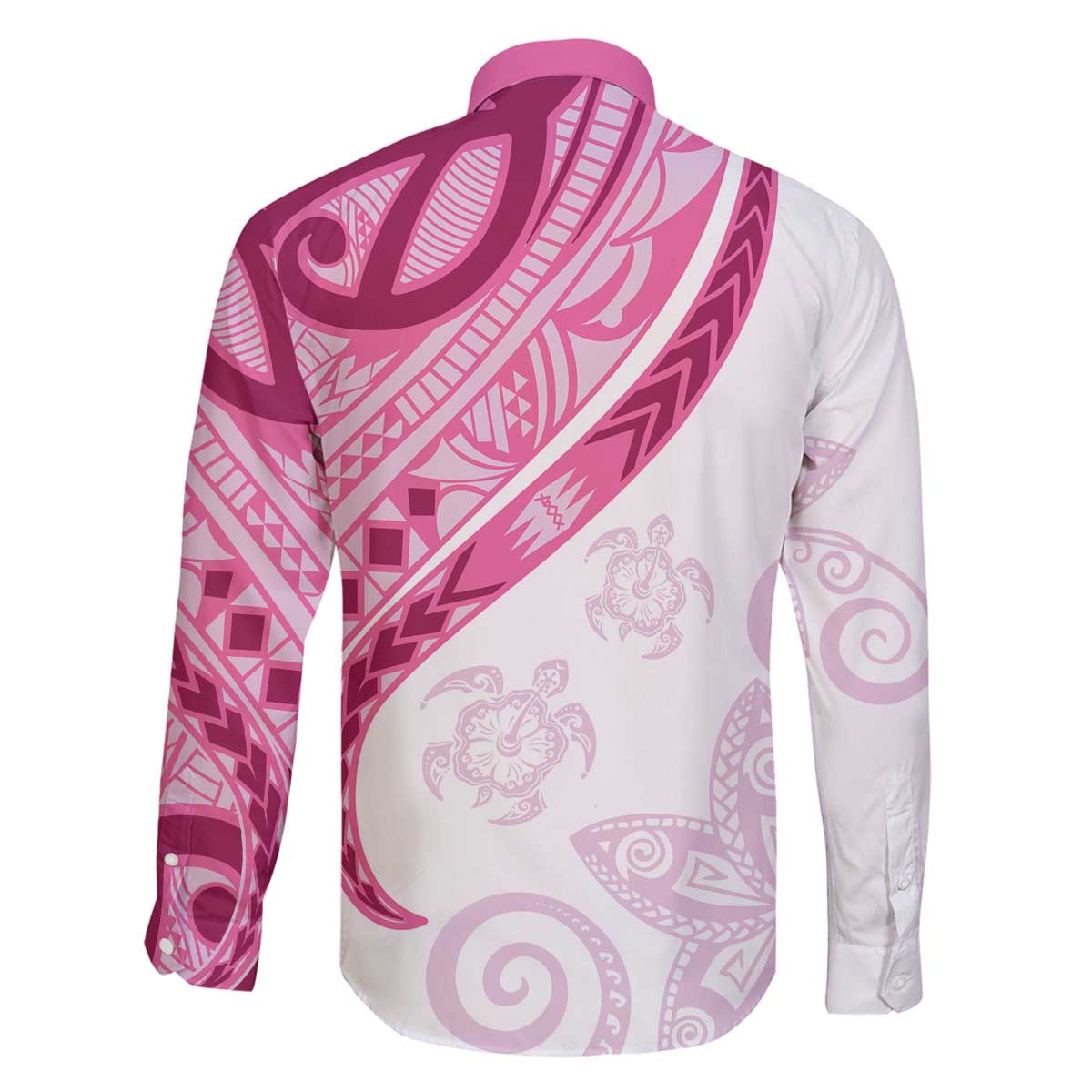 Rose Pink Polynesian Tribal Turtle Floral Pattern Family Matching Off The Shoulder Long Sleeve Dress and Hawaiian Shirt LT05 - Polynesian Pride