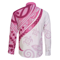 Rose Pink Polynesian Tribal Turtle Floral Pattern Family Matching Off The Shoulder Long Sleeve Dress and Hawaiian Shirt LT05 - Polynesian Pride