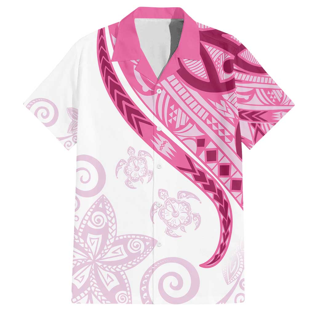 Rose Pink Polynesian Tribal Turtle Floral Pattern Family Matching Off Shoulder Maxi Dress and Hawaiian Shirt LT05 Dad's Shirt - Short Sleeve Pink - Polynesian Pride