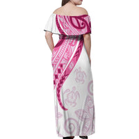 Rose Pink Polynesian Tribal Turtle Floral Pattern Family Matching Off Shoulder Maxi Dress and Hawaiian Shirt LT05 - Polynesian Pride