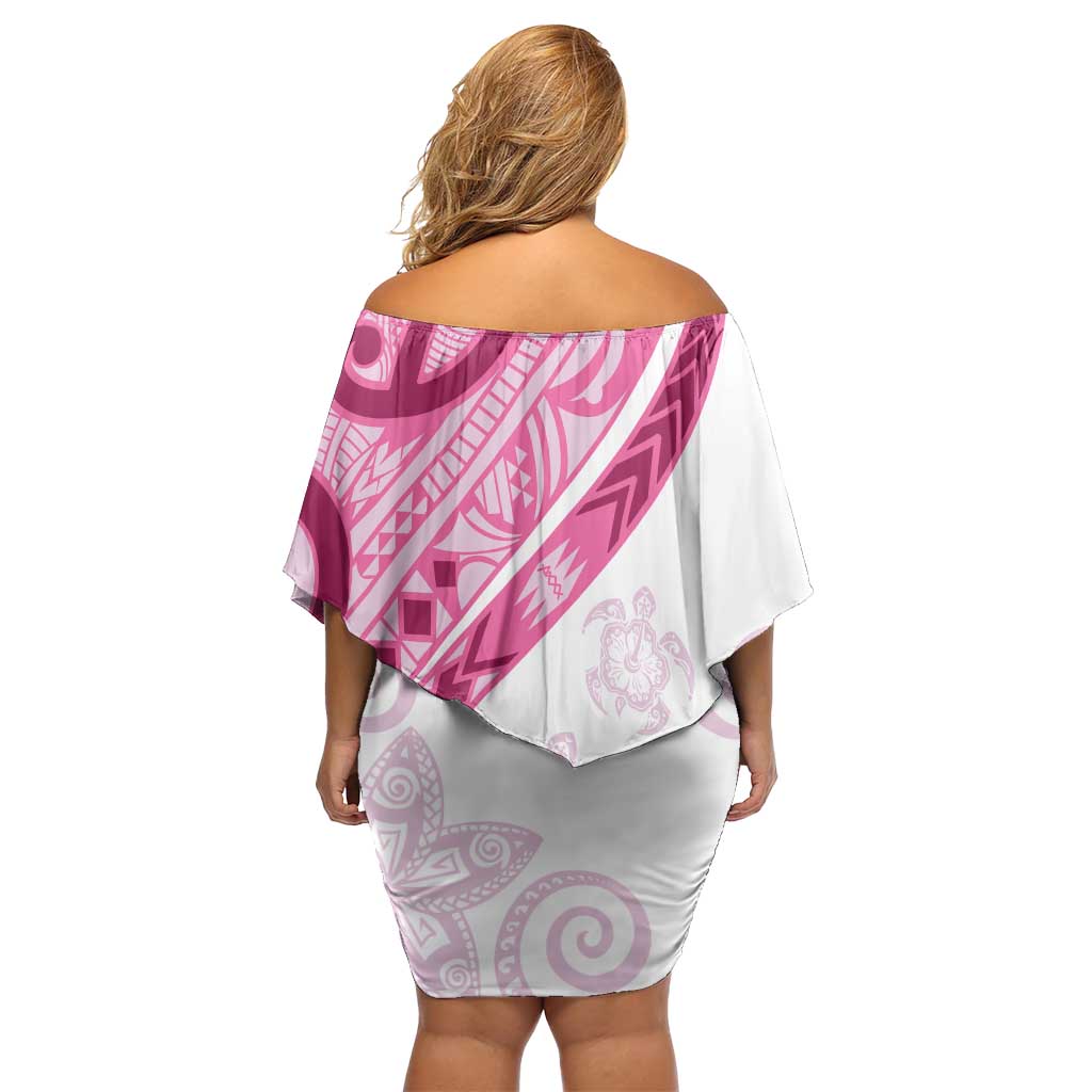 Rose Pink Polynesian Tribal Turtle Floral Pattern Family Matching Off Shoulder Short Dress and Hawaiian Shirt LT05 - Polynesian Pride