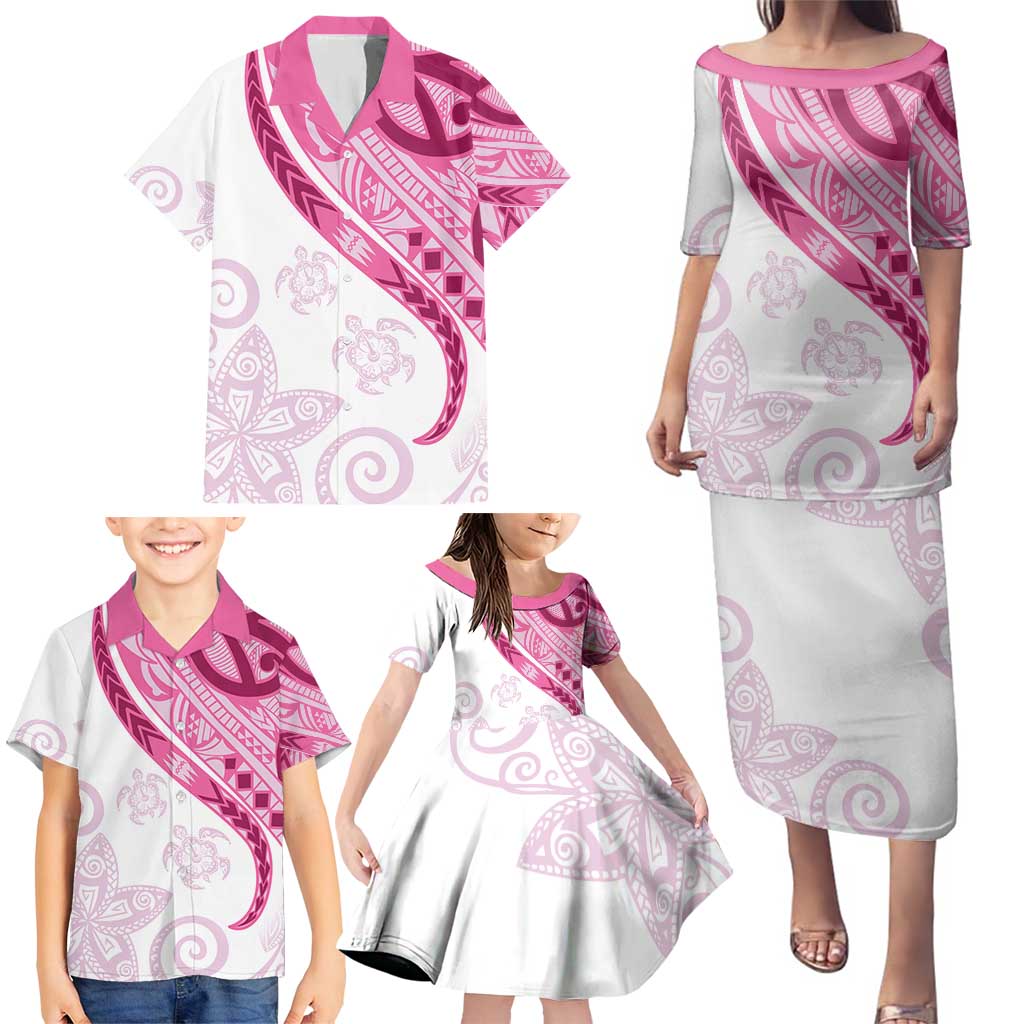 Rose Pink Polynesian Tribal Turtle Floral Pattern Family Matching Puletasi and Hawaiian Shirt LT05 - Polynesian Pride