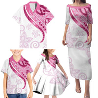 Rose Pink Polynesian Tribal Turtle Floral Pattern Family Matching Puletasi and Hawaiian Shirt LT05 - Polynesian Pride