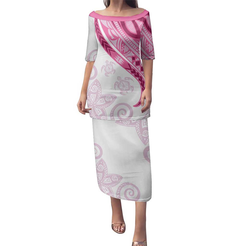 Rose Pink Polynesian Tribal Turtle Floral Pattern Family Matching Puletasi and Hawaiian Shirt LT05 Mom's Dress Pink - Polynesian Pride