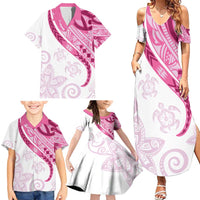 Rose Pink Polynesian Tribal Turtle Floral Pattern Family Matching Summer Maxi Dress and Hawaiian Shirt LT05 - Polynesian Pride