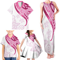 Rose Pink Polynesian Tribal Turtle Floral Pattern Family Matching Tank Maxi Dress and Hawaiian Shirt LT05 - Polynesian Pride