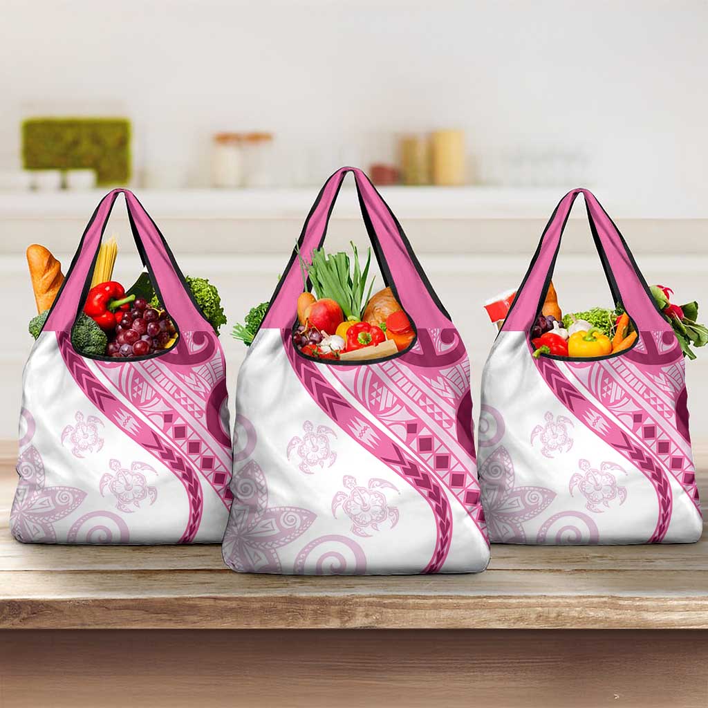Rose Pink Polynesian Tribal Turtle Floral Pattern Grocery Bag