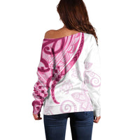 Rose Pink Polynesian Tribal Turtle Floral Pattern Off Shoulder Sweater LT05 - Polynesian Pride