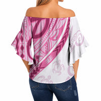 Rose Pink Polynesian Tribal Turtle Floral Pattern Off Shoulder Wrap Waist Top LT05 - Polynesian Pride