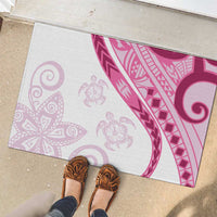 Rose Pink Polynesian Tribal Turtle Floral Pattern Rubber Doormat