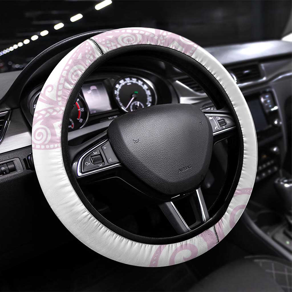 Rose Pink Polynesian Tribal Turtle Floral Pattern Steering Wheel Cover LT05 Universal Fit Pink - Polynesian Pride