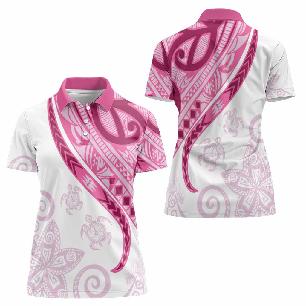 Rose Pink Polynesian Tribal Turtle Floral Pattern Women Polo Shirt